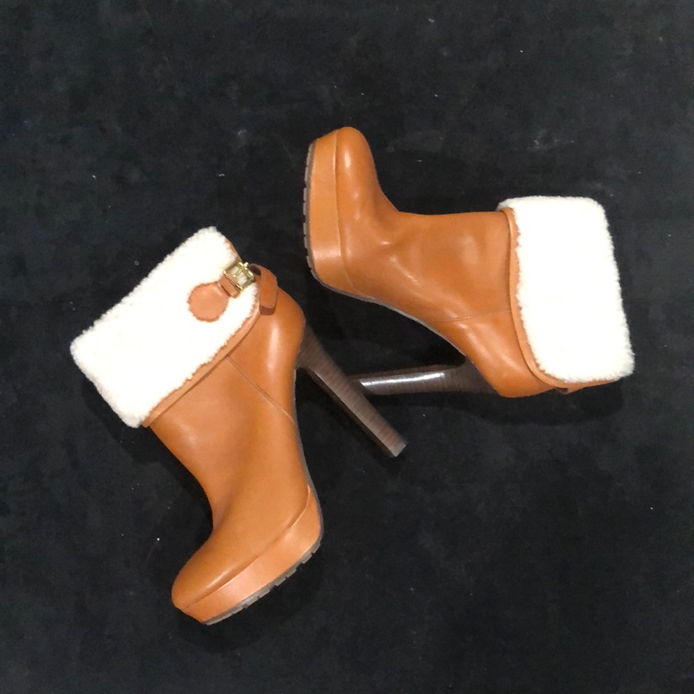 Coach shearling ankle leather boots NWT